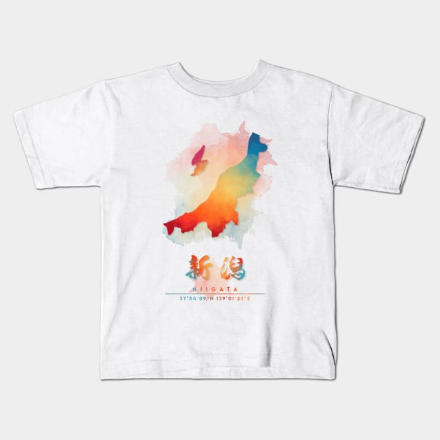 Niigata, Japan Watercolor Map Art Kids T-Shirt by Takeda_Art